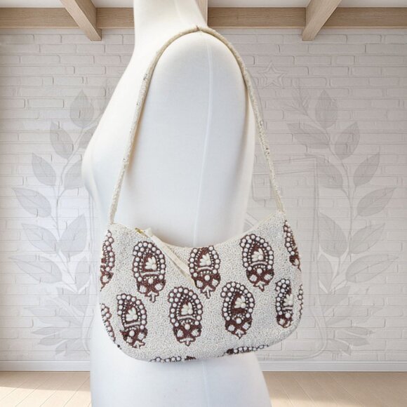 Vera Bradley Handbags - ❤️ vera bradley Paisley Cottage Cream Beaded Roxbury Shoulder Bag Ivory Brown